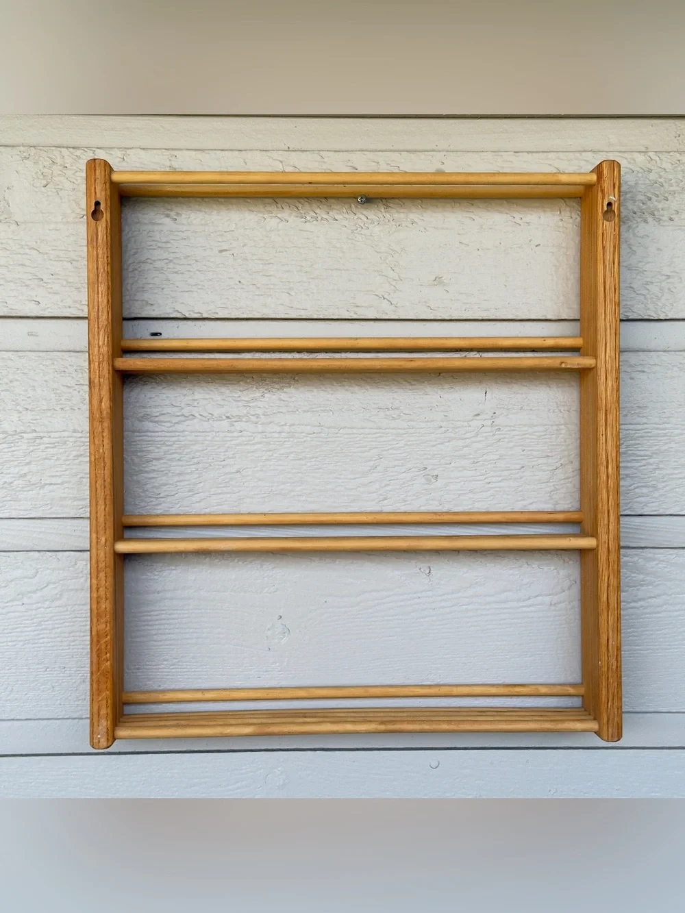 Vintage Danish Style Wall Mounted Wood Spice Rack Hand Crafted Kitchen Organizer